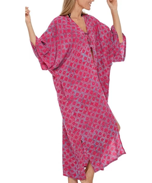 Cover-Ups Womens Kimono Cardigan Robe Beach Cover Up Open Front Loose One Size - Fuchsia - CM193LC9NWN