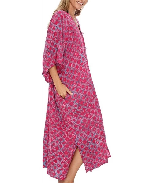 Cover-Ups Womens Kimono Cardigan Robe Beach Cover Up Open Front Loose One Size - Fuchsia - CM193LC9NWN