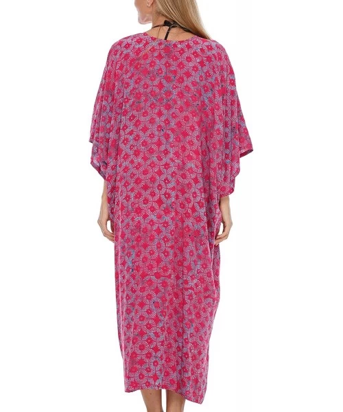 Cover-Ups Womens Kimono Cardigan Robe Beach Cover Up Open Front Loose One Size - Fuchsia - CM193LC9NWN