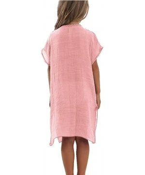 Cover-Ups Women Kids Girls Swimsuit Beach Cover-up Crochet V-Neck Swim Dress - Pink - CM196AWNZ6M