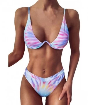 Sets Womens Push Up Padded Bikini Set Tie-dye Printed Wrap High Waisted Two Piece Swimsuits Swimwear - Hot Pink - CP190C4HZKD