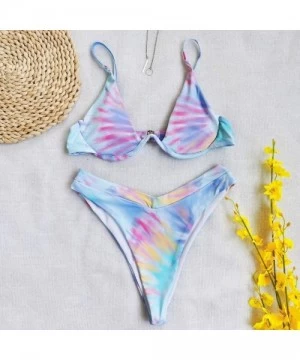 Sets Womens Push Up Padded Bikini Set Tie-dye Printed Wrap High Waisted Two Piece Swimsuits Swimwear - Hot Pink - CP190C4HZKD