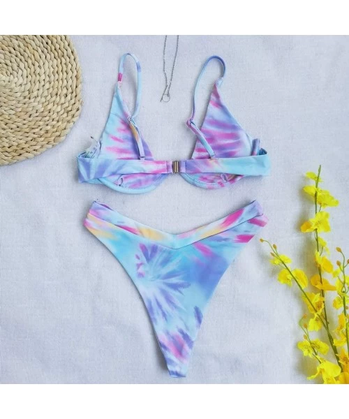 Sets Womens Push Up Padded Bikini Set Tie-dye Printed Wrap High Waisted Two Piece Swimsuits Swimwear - Hot Pink - CP190C4HZKD