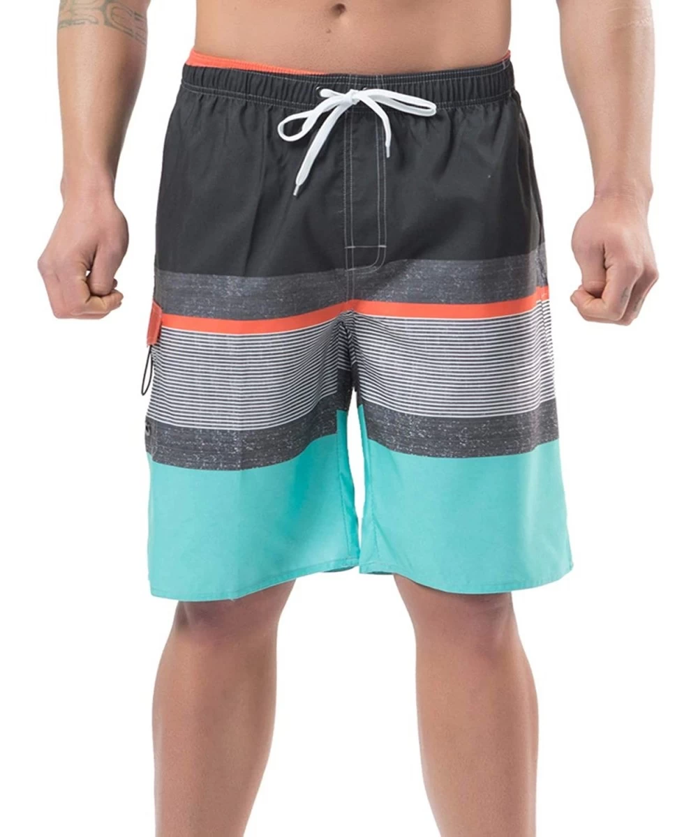 Board Shorts Men's Swim Trunks- Quick Dry Board Shorts- Colorful Stripe Swimming Shorts - B9-cyan+orange - CY18R3M5DA7