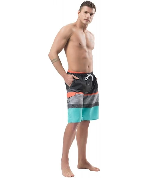 Board Shorts Men's Swim Trunks- Quick Dry Board Shorts- Colorful Stripe Swimming Shorts - B9-cyan+orange - CY18R3M5DA7