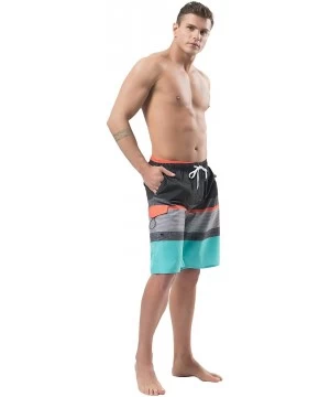 Board Shorts Men's Swim Trunks- Quick Dry Board Shorts- Colorful Stripe Swimming Shorts - B9-cyan+orange - CY18R3M5DA7