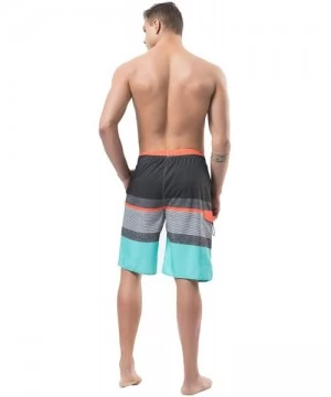 Board Shorts Men's Swim Trunks- Quick Dry Board Shorts- Colorful Stripe Swimming Shorts - B9-cyan+orange - CY18R3M5DA7