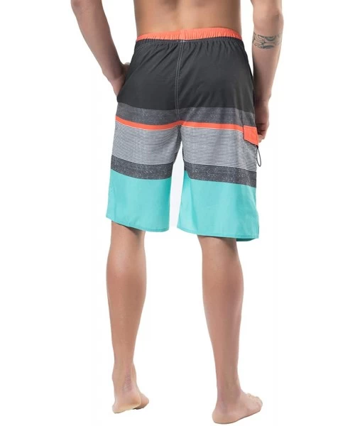 Board Shorts Men's Swim Trunks- Quick Dry Board Shorts- Colorful Stripe Swimming Shorts - B9-cyan+orange - CY18R3M5DA7