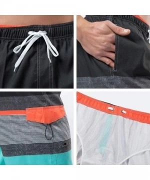 Board Shorts Men's Swim Trunks- Quick Dry Board Shorts- Colorful Stripe Swimming Shorts - B9-cyan+orange - CY18R3M5DA7