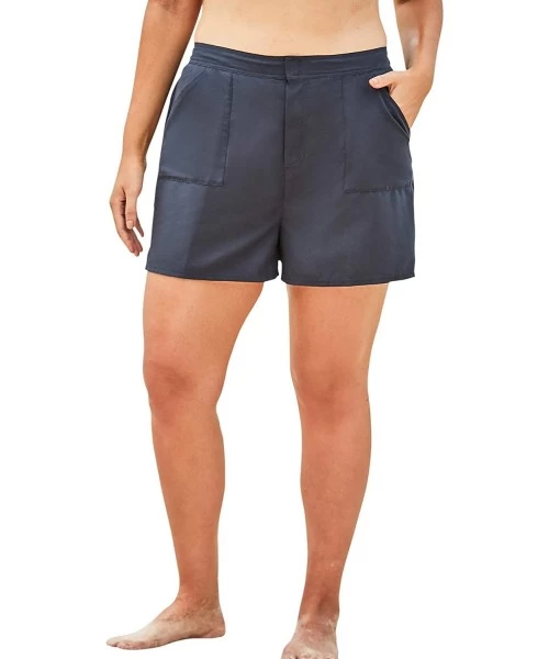 One-Pieces Women's Plus Size Cargo Swim Shorts with Side Slits Swimsuit Bottoms - Navy (2320) - CY193I69DWY