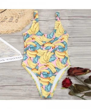 One-Pieces Women's Brazilian One Piece Swimsuit Scoop Neck Banana Printing Sexy Backless Tummy Control Bikini Set Beachwear Y...