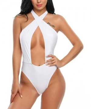 One-Pieces Women One Piece Swimsuit Monokini Tummy Control Swimwear One Piece Ruffle Bathing Suit - White(6964) - CN18R0AU404