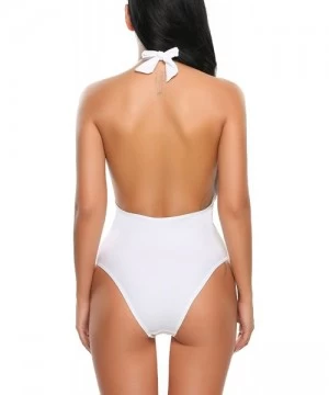 One-Pieces Women One Piece Swimsuit Monokini Tummy Control Swimwear One Piece Ruffle Bathing Suit - White(6964) - CN18R0AU404