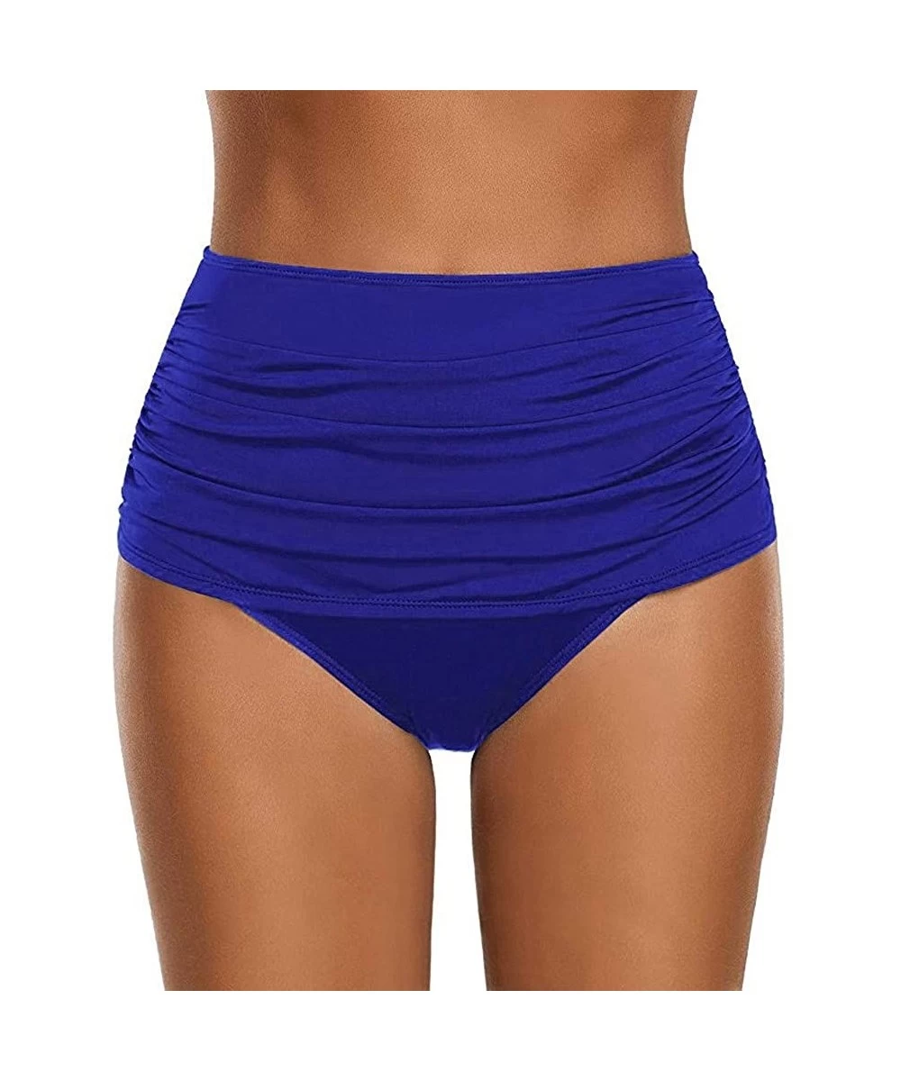 Rash Guards High Waisted Bikini Bottoms Women's High Waisted Swim Bottom Ruched Bikini Tankini Swimsuit Briefs - Blue - C7196...