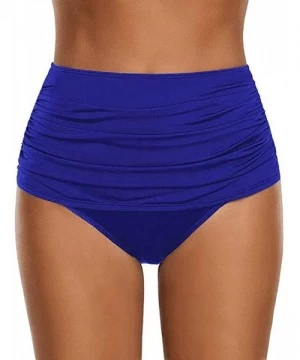 Rash Guards High Waisted Bikini Bottoms Women's High Waisted Swim Bottom Ruched Bikini Tankini Swimsuit Briefs - Blue - C7196...