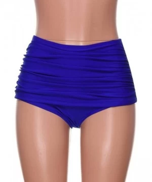 Rash Guards High Waisted Bikini Bottoms Women's High Waisted Swim Bottom Ruched Bikini Tankini Swimsuit Briefs - Blue - C7196...