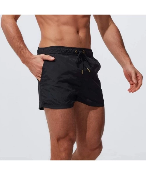 Trunks Men's Swimming Underwear Casual Loose Color Splicing Swim Trunks Quick-Dry Sport Beach Surfing Pants - B-black - CU197...