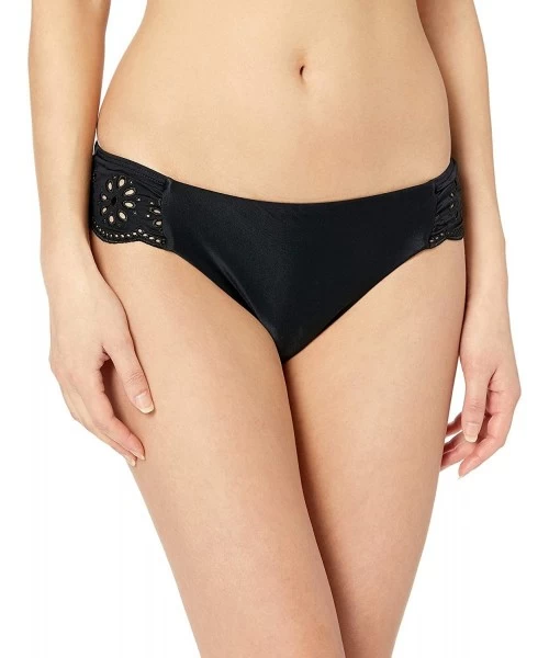 Bottoms Women's Eyelet Side Tab Classic Bikini Bottom - Black - CY18O8XZQSN