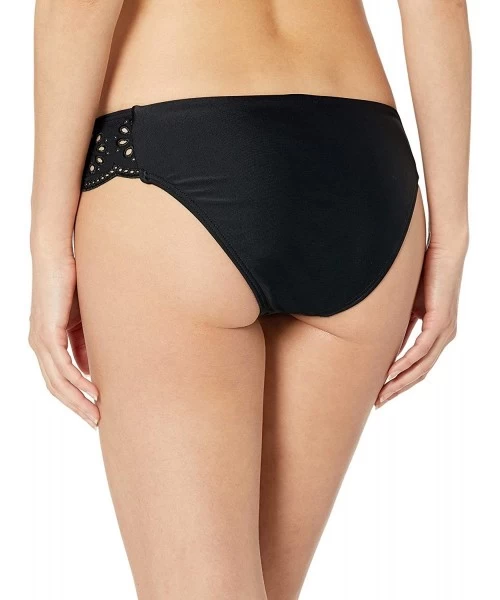 Bottoms Women's Eyelet Side Tab Classic Bikini Bottom - Black - CY18O8XZQSN