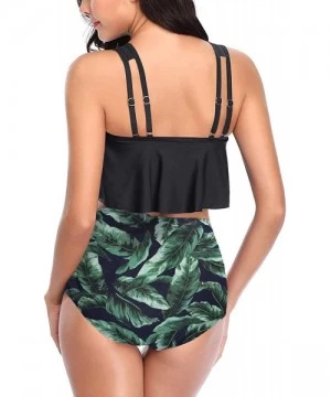 One-Pieces Womens High Waisted Swimsuit Ruffled Top Tummy Control Bathing Suits - A-black2 - CB18TE4KLE8