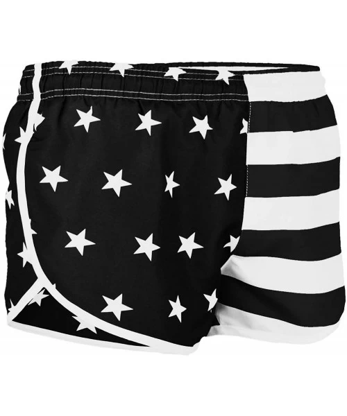 Trunks Men's Side Split Running Shorts American Flag Swimwear - Flag Black/White - CN11VXWSKH1