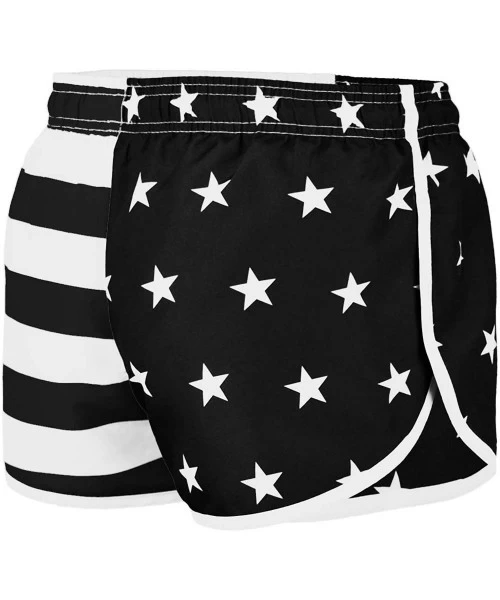 Trunks Men's Side Split Running Shorts American Flag Swimwear - Flag Black/White - CN11VXWSKH1