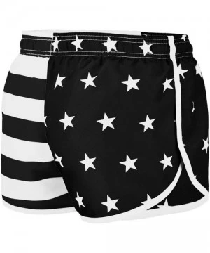 Trunks Men's Side Split Running Shorts American Flag Swimwear - Flag Black/White - CN11VXWSKH1