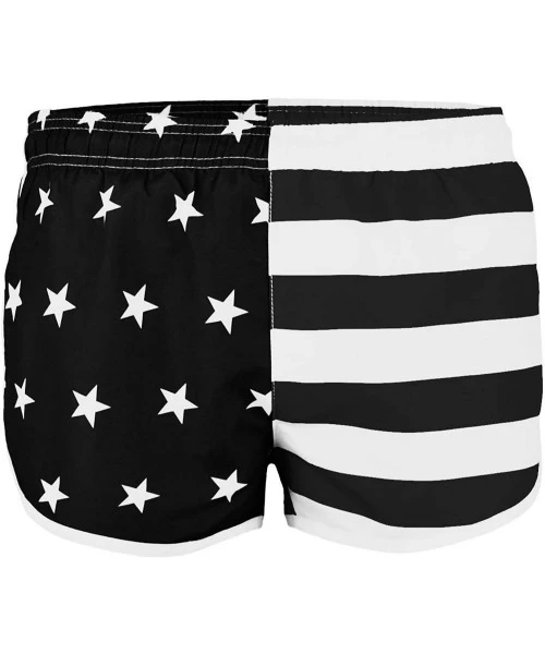 Trunks Men's Side Split Running Shorts American Flag Swimwear - Flag Black/White - CN11VXWSKH1