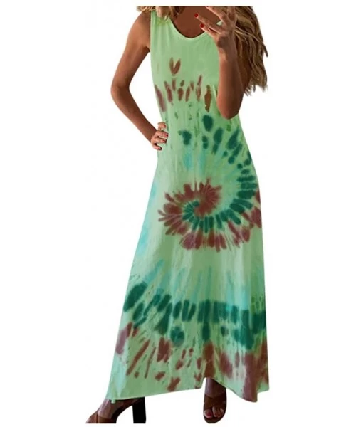 Cover-Ups Women's Tank Maxi Dress Summer Casual Bohemian Spaghetti Strap Sleeveless Printed Long Maxi Dress Beach Sundress - ...