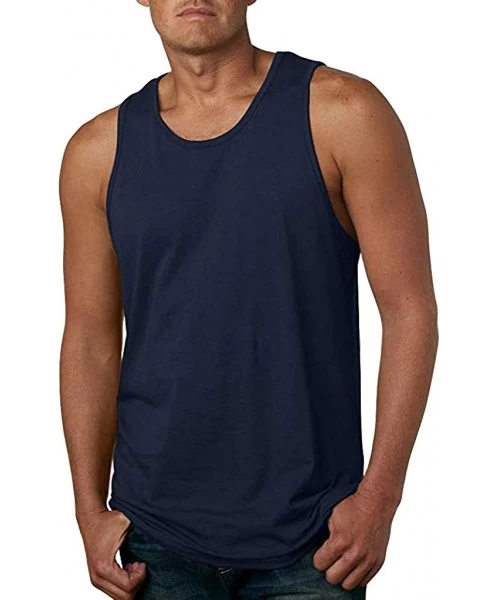 Trunks Men's Adult Garment-Dyed Tank Top Heavy/Core Cotton Vest Top Relaxed Fit Ultra Soft Sleeveless Quick-Dry T-Shirt - Nav...