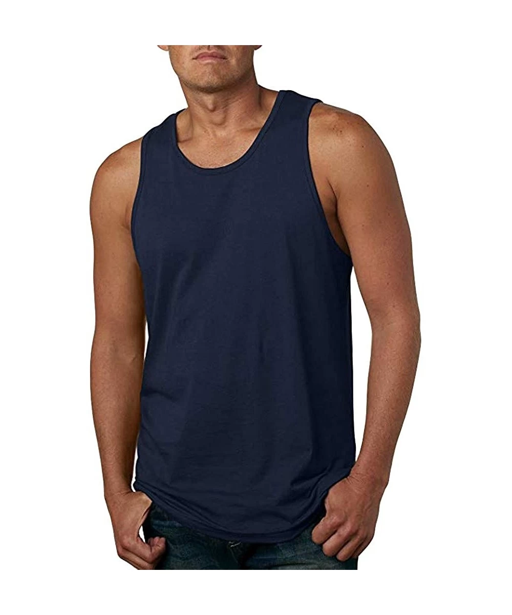 Trunks Men's Adult Garment-Dyed Tank Top Heavy/Core Cotton Vest Top Relaxed Fit Ultra Soft Sleeveless Quick-Dry T-Shirt - Nav...