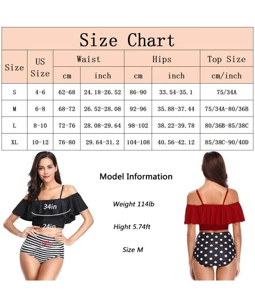 Sets Women Swimsuit for Women 2 Piece Ruffled Flounce V Neck Bathing Suit High Waisted Bikini Set S-XXL - Style 4 Red - CC18S...