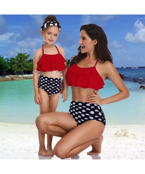 Sets Mommy and Me Matching Family Swimsuit Ruffle Women Swimwear Kids Children Toddler Bikini Bathing Suit Beachwear Sets - R...