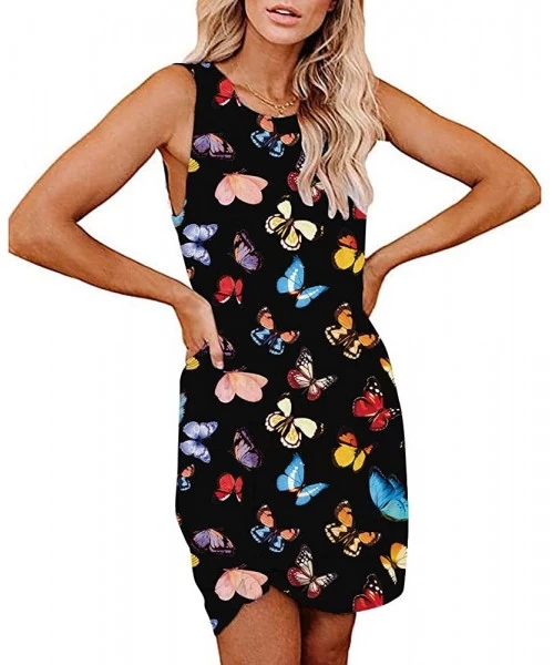 Cover-Ups Womens Floral Print Casual T Shirt Dresses Beach Cover Up Tank Dress - Black 1 - CW19D3IKQO8