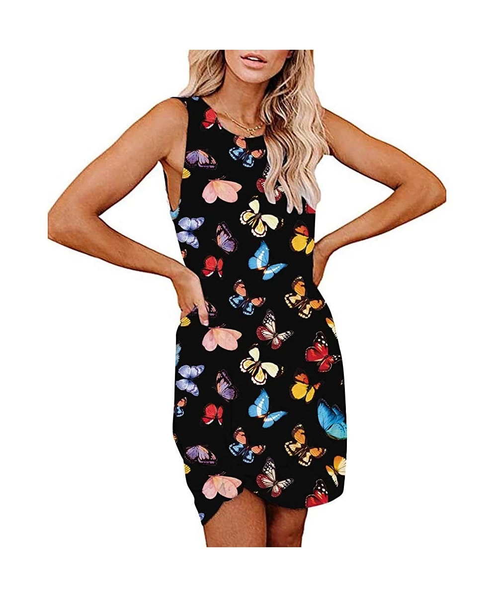 Cover-Ups Womens Floral Print Casual T Shirt Dresses Beach Cover Up Tank Dress - Black 1 - CW19D3IKQO8