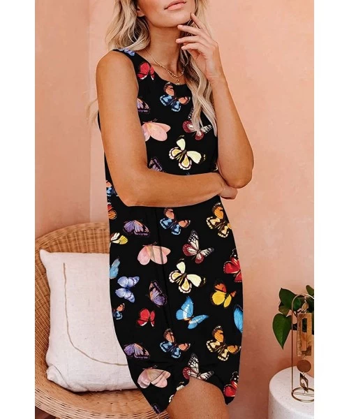 Cover-Ups Womens Floral Print Casual T Shirt Dresses Beach Cover Up Tank Dress - Black 1 - CW19D3IKQO8