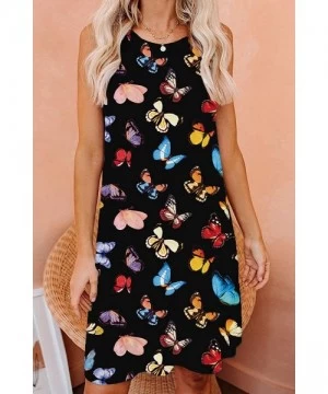 Cover-Ups Womens Floral Print Casual T Shirt Dresses Beach Cover Up Tank Dress - Black 1 - CW19D3IKQO8