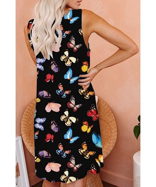 Cover-Ups Womens Floral Print Casual T Shirt Dresses Beach Cover Up Tank Dress - Black 1 - CW19D3IKQO8