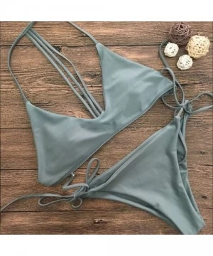 One-Pieces Women's Swimwear Beach Sexy Halter Plunge Monokini Adjustable Strap Bathing Suits - Green - C11903O6N5C