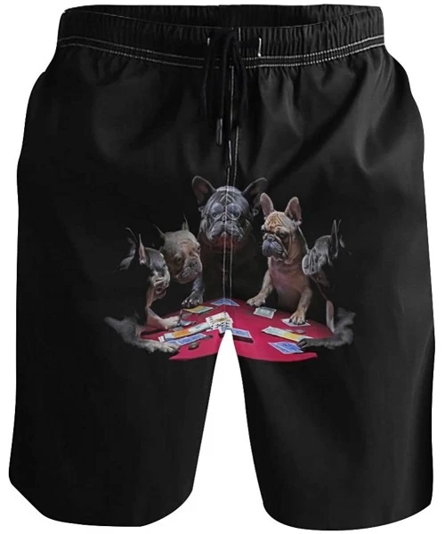 Board Shorts Men's Quick Dry Swim Trunks with Pockets Beach Board Shorts Bathing Suits - French Bulldogs Playing Cards - C419...