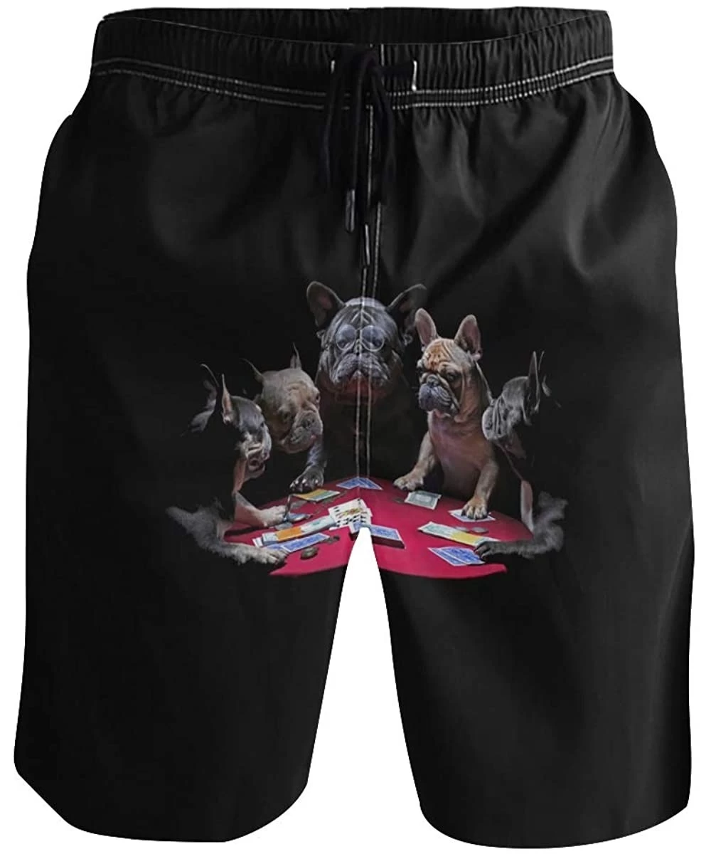 Board Shorts Men's Quick Dry Swim Trunks with Pockets Beach Board Shorts Bathing Suits - French Bulldogs Playing Cards - C419...