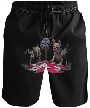 Board Shorts Men's Quick Dry Swim Trunks with Pockets Beach Board Shorts Bathing Suits - French Bulldogs Playing Cards - C419...