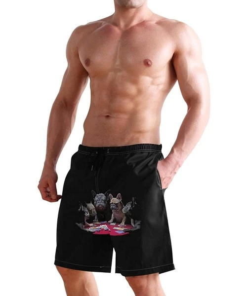 Board Shorts Men's Quick Dry Swim Trunks with Pockets Beach Board Shorts Bathing Suits - French Bulldogs Playing Cards - C419...