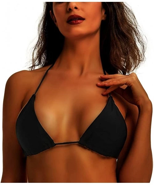 Sets Women's Sexy Halter Thong Bikini Top String Micro Triangle Bikini Top Swimsuit - Black - CA1980DSDUG