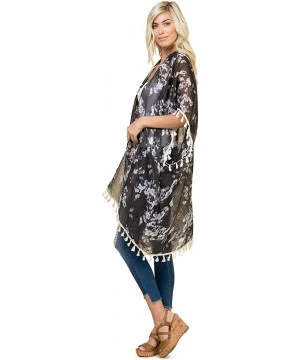 Cover-Ups Lightweight Sheer Open Shawl Cardigan - Kimono Kaftan Poncho- Versatile Beach Swim Cover-Up Vest Floral Tassel- Lea...