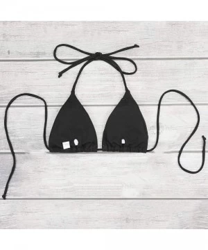 Sets Women's Sexy Halter Thong Bikini Top String Micro Triangle Bikini Top Swimsuit - Black - CA1980DSDUG