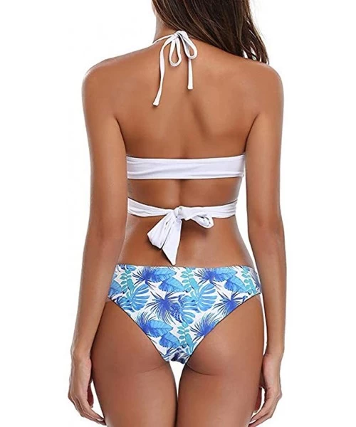 Board Shorts Womens Bathing Suits Floral Printing Swim Bottoms Padded Halter Bandage Bikini Two Piece Swimsuits - A-white - C...