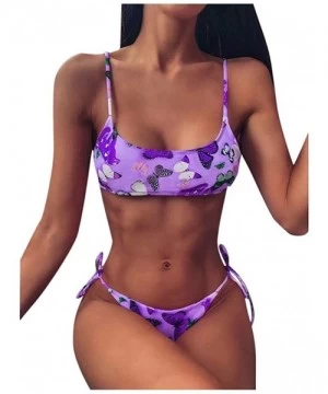 Sets Butterfly Print Bikini for Women- Strappy Two Pieces Swimwear High Waist Swimsuit Sexy - Purple - CQ190ZOLAXS