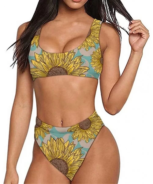 Sets Womens Printed Tankini Set Shorts Two Piece Swimsuit Bathing Suits - Sunflower - C5193EHU5UZ