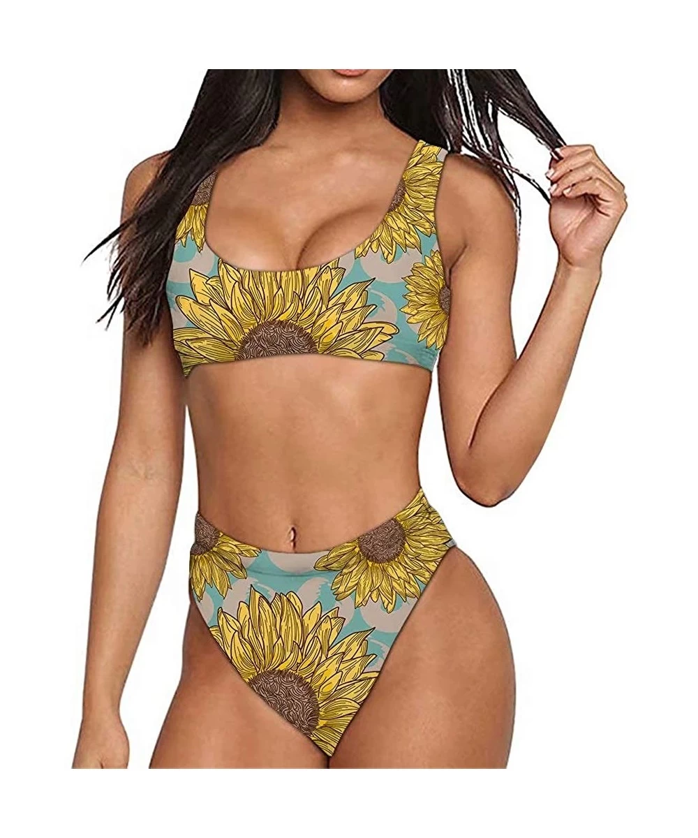 Sets Womens Printed Tankini Set Shorts Two Piece Swimsuit Bathing Suits - Sunflower - C5193EHU5UZ